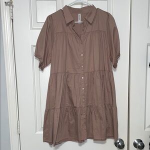Brown Button-Up Tiered Dress